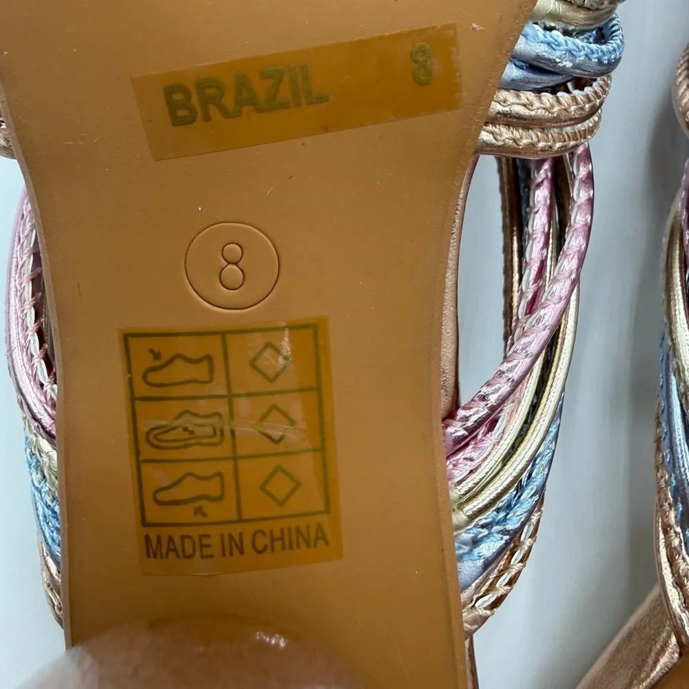 NINETY UNION Knotted STRAPPY SANDALS ON A ARCHITECTURAL HEEL IN PASTEL MULTI - Picture 10 of 17